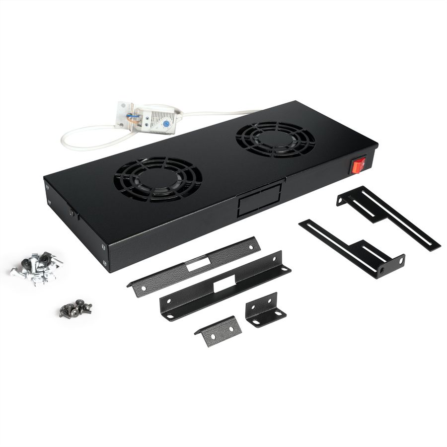ROLINE 19-inch fan unit 2 fans, Thermostat black