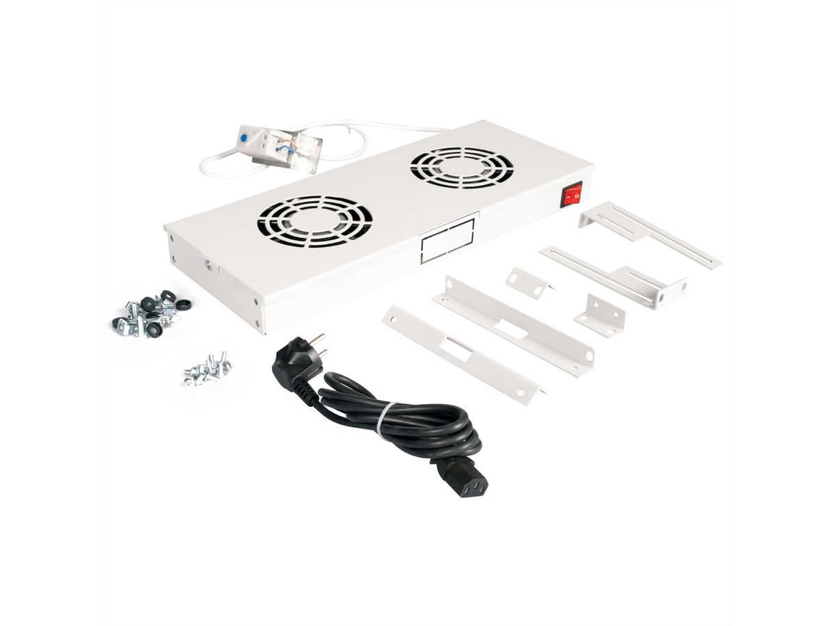 ROLINE 19-inch fan unit 2 fans, Thermostat grey