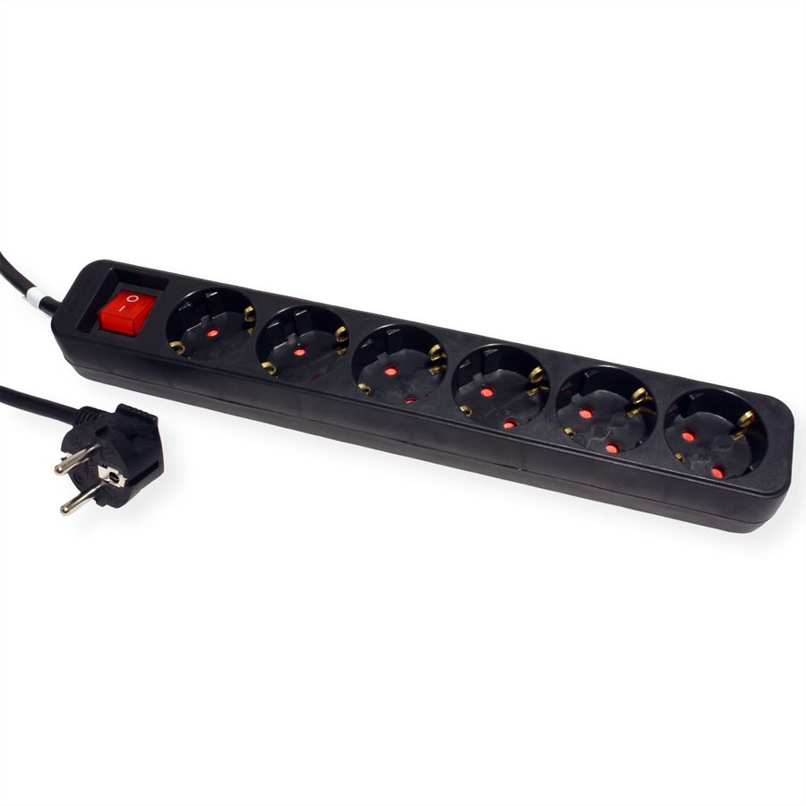 ROLINE Power Strip, 6-way, with Switch, black, 3 m