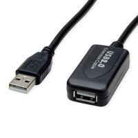 STANDARD USB 2.0 Extension Cable, active with Repeater, black, 10 m