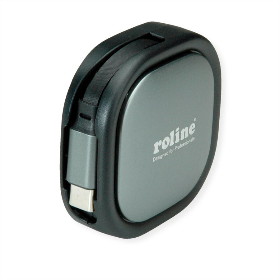 ROLINE USB 2.0 Retractable Cable Type C, 60W, C-C, M/M, black, 1.2 m