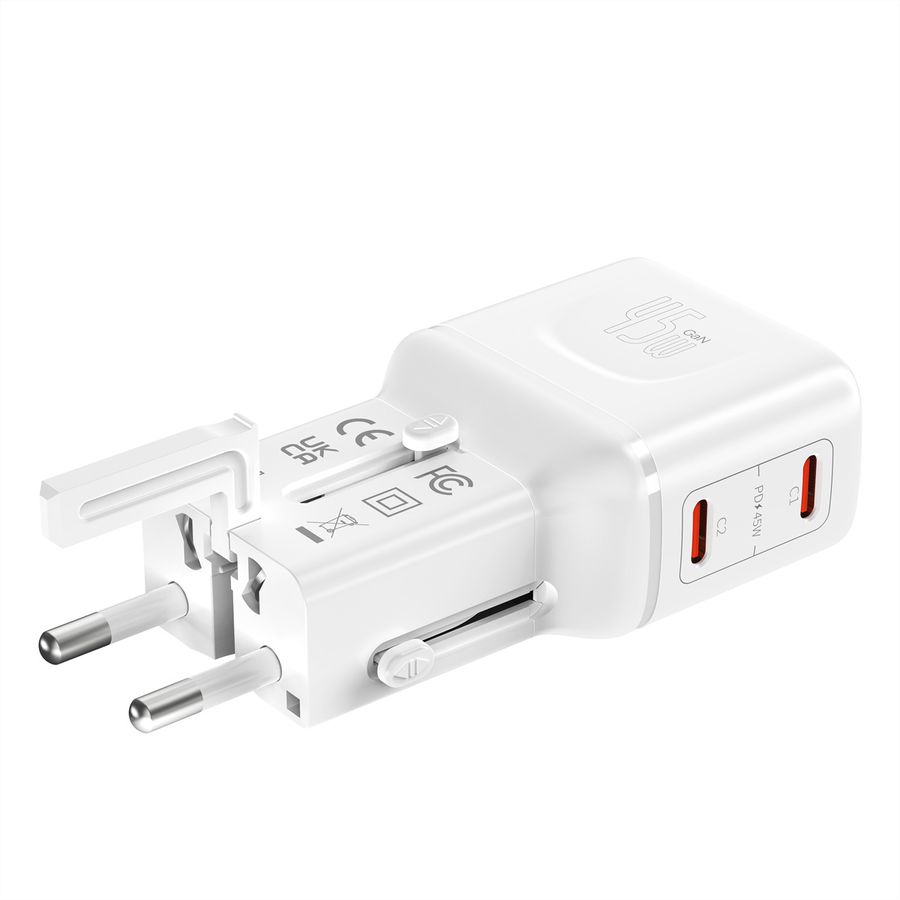 VALUE POCKET Travel Charger, EU/UK/US, 2x Ports USB C, 45W