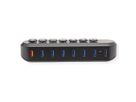 ROLINE USB 3.2 Gen 1 Hub, 7 Ports, USB Type A Connection Cable, with Power Supply, Swappable Buttons