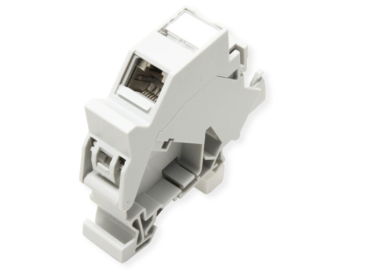 ROLINE Keystone Holder, with Cat.6A Keystone, shielded, DIN-Rail, 45°
