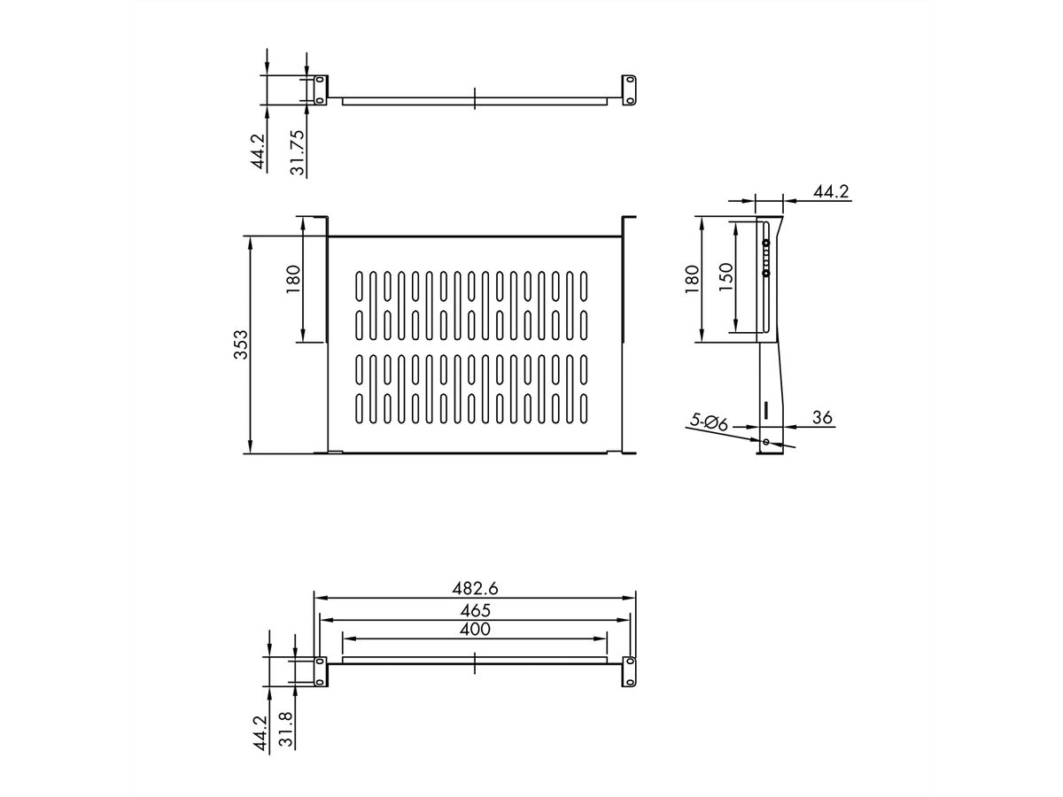 VALUE 19"-Fixed Shelf, 485 x 350mm, max. 25kg, 1U, black