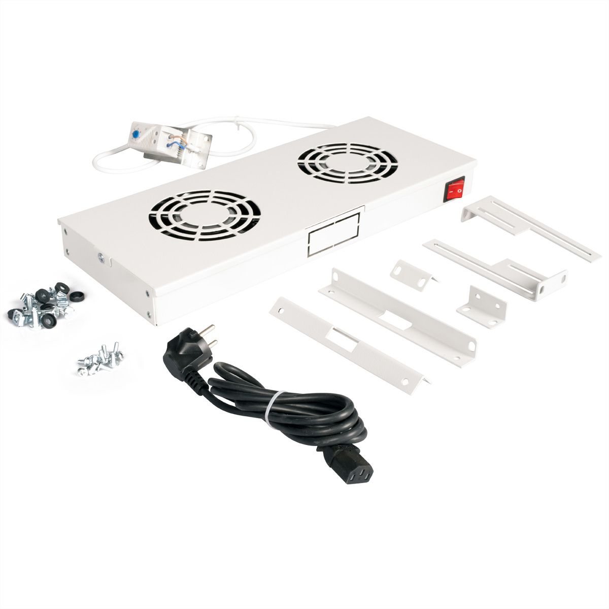 ROLINE 19-inch fan unit 2 fans, Thermostat grey