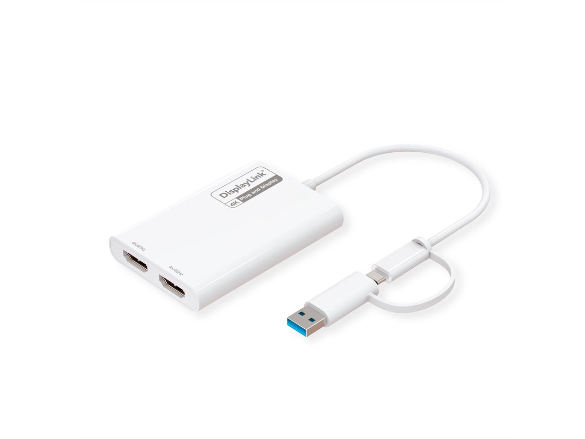 ROLINE USB Type A/C Adapter, 2x HDMI, with DisplayLink, 4K60