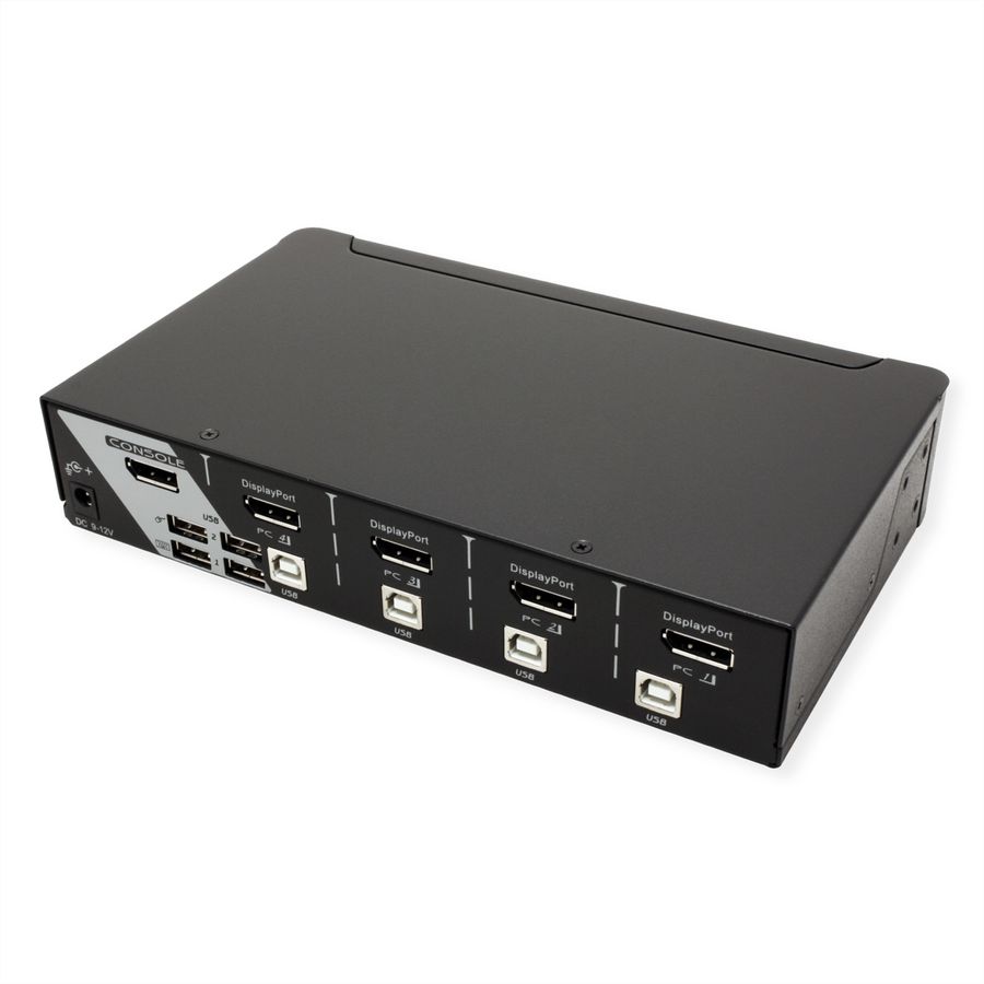 ROLINE KVM Switch, 1 User - 4 PCs, DisplayPort, with USB Hub