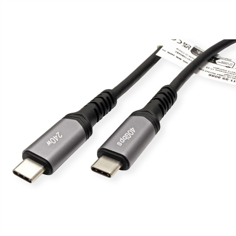 VALUE Cable USB4 Gen3x2, with Emark, C–C, M/M, 8K UHD-2, 40Gbit/s, 240W, black, 0.5 m