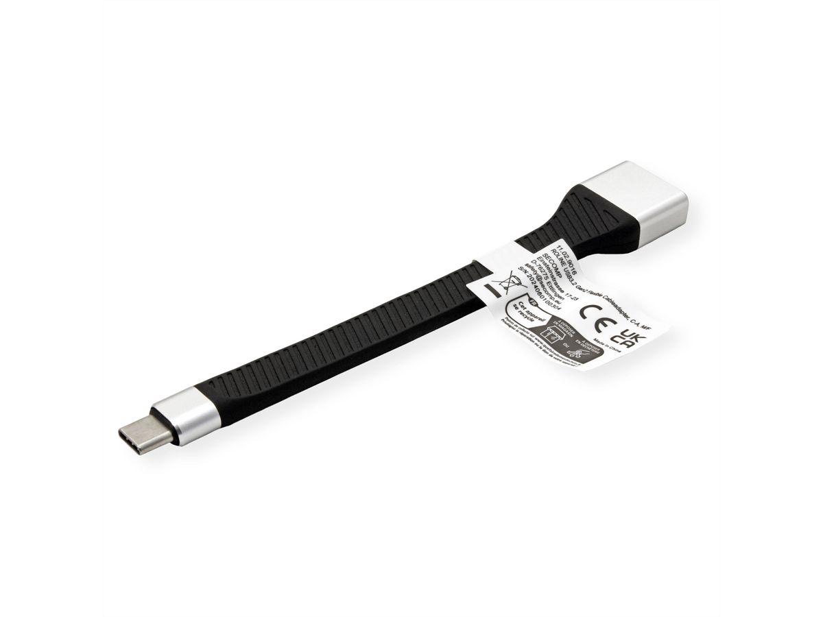 ROLINE USB 3.2 Gen 2 Silicone Cable, C-A, M/F, black, 11 cm