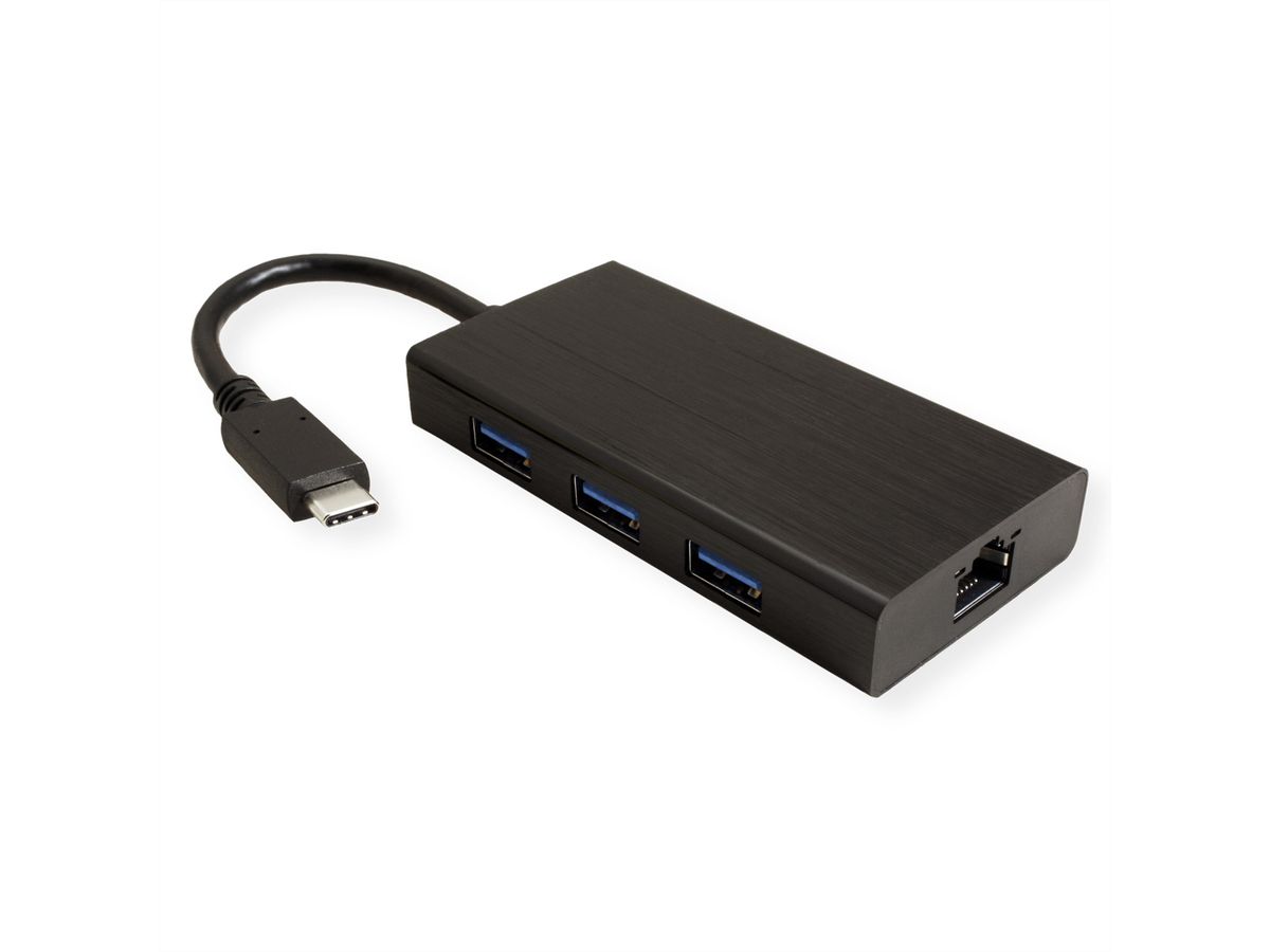 VALUE USB 3.2 Gen 1 Type C to Gigabit Ethernet Converter + Hub 3x USB 3.2  Gen 1 Type A - SECOMP International AG