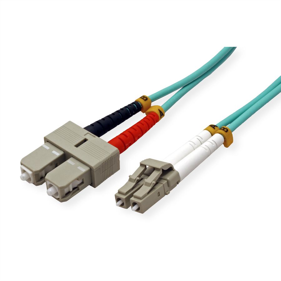VALUE Fibre Optic Jumper Cable, 50/125µm, LC/SC, OM3, LSOH, turquoise, 1 m