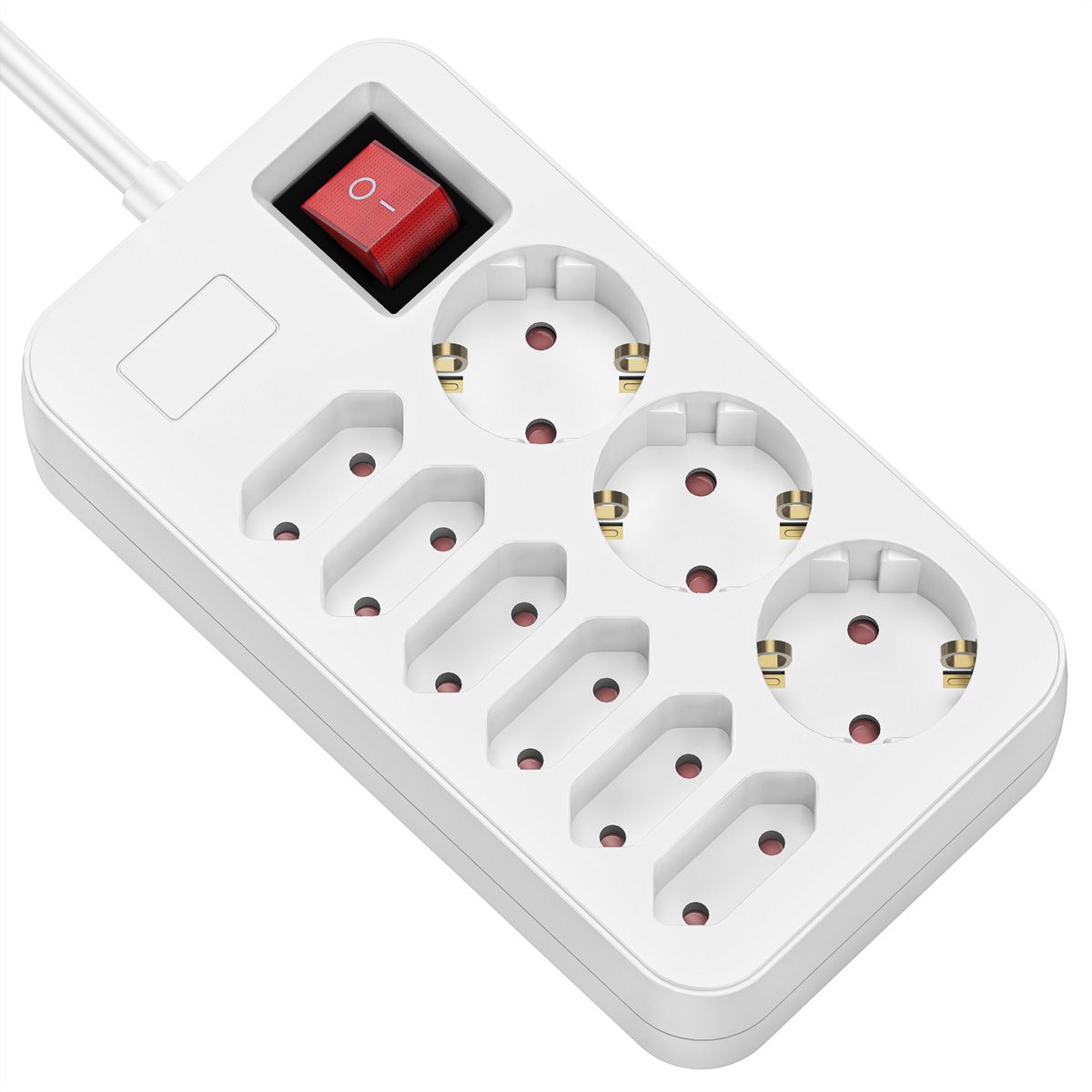 ROLINE Power Strip, 9-way, 3x German Sockets, 6x Euro-flat Sockets, with Switch, white, 1.5 m