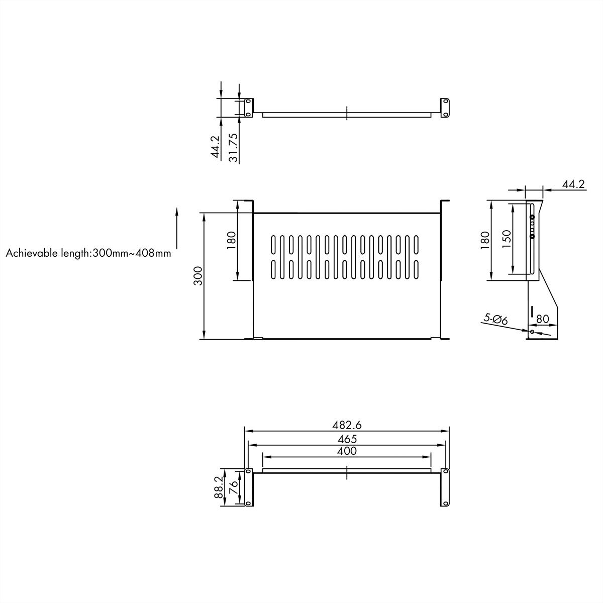 VALUE 19"-Fixed Shelf, 485 x 300mm, 2U, max. 25kg, black