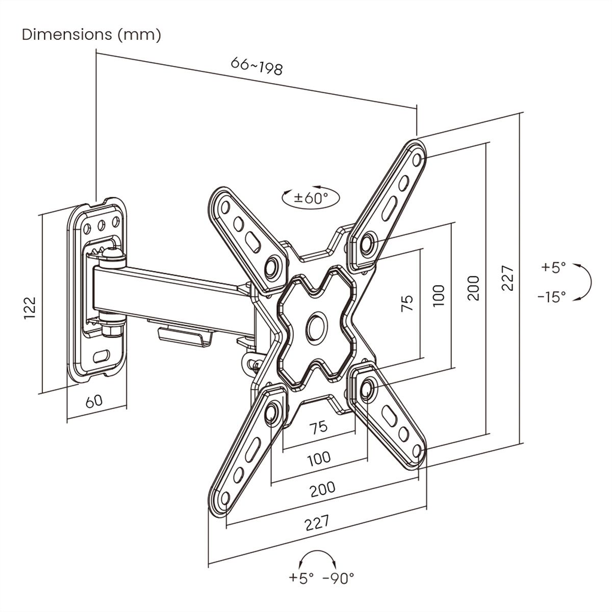 VALUE TV Monitor Arm, Wall Mount, 2 joints, 13–43 inch, max. 20 kg