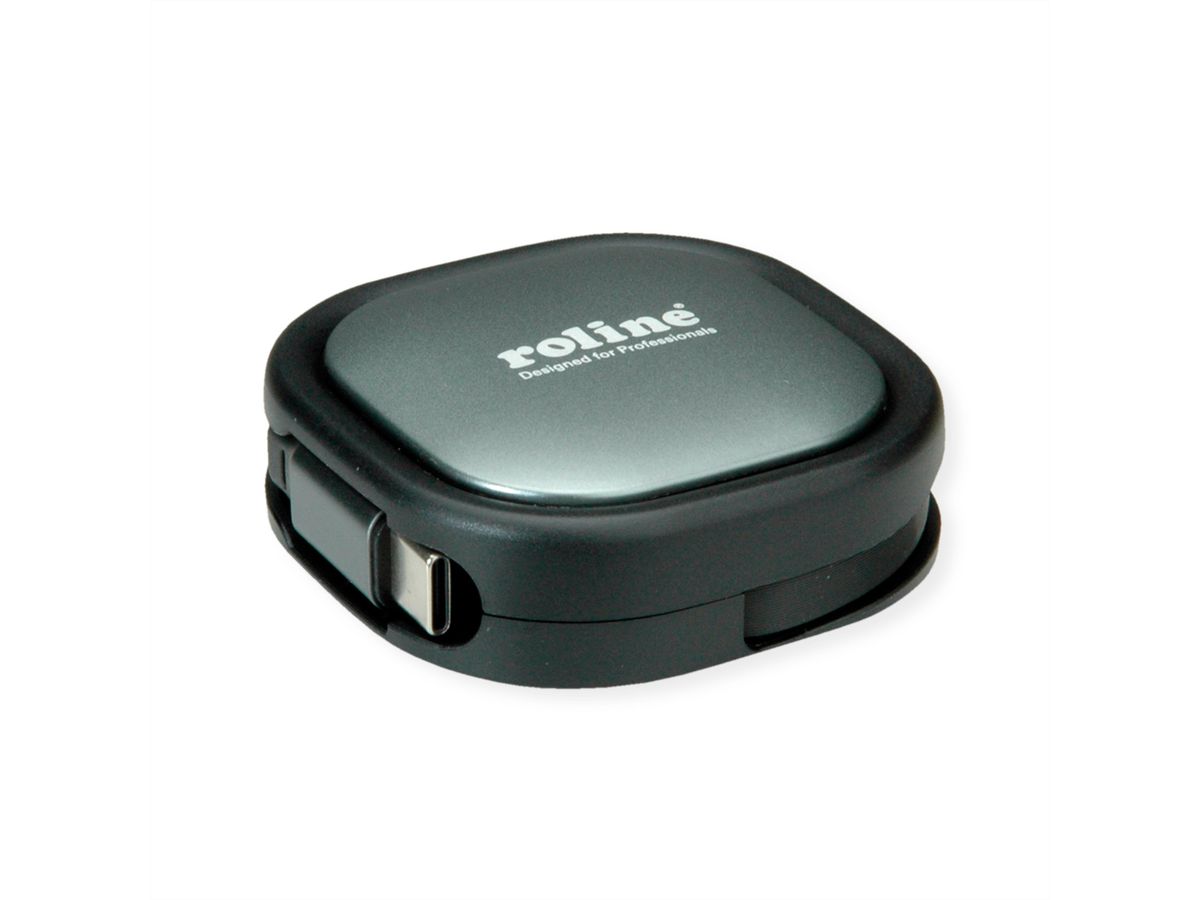 ROLINE USB 2.0 Retractable Cable Type C, 60W, C-C, M/M, black, 1.2 m