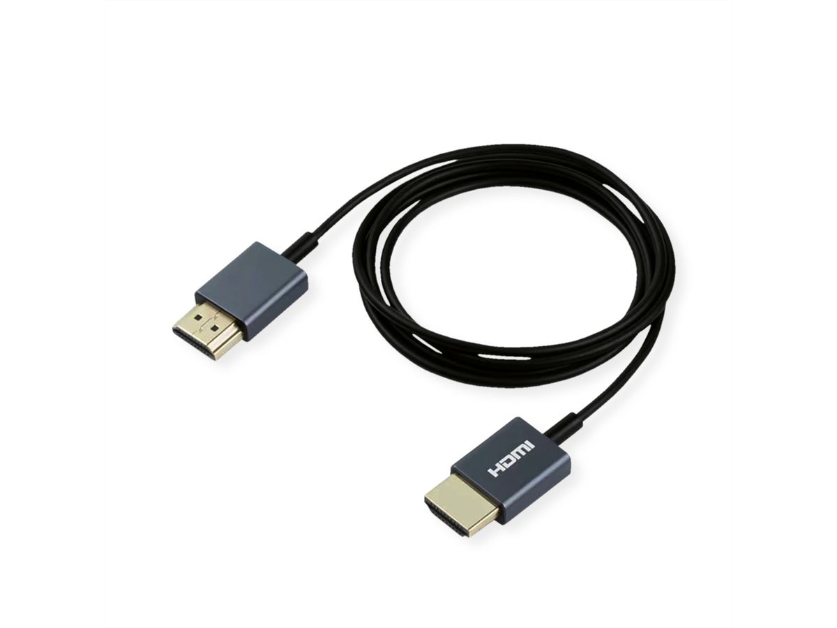 ROLINE HDMI 4K (3840 x 2160) Ultra HD Cable + Ethernet, M/M, Coaxial, Ultra-Slim, black, 2 m