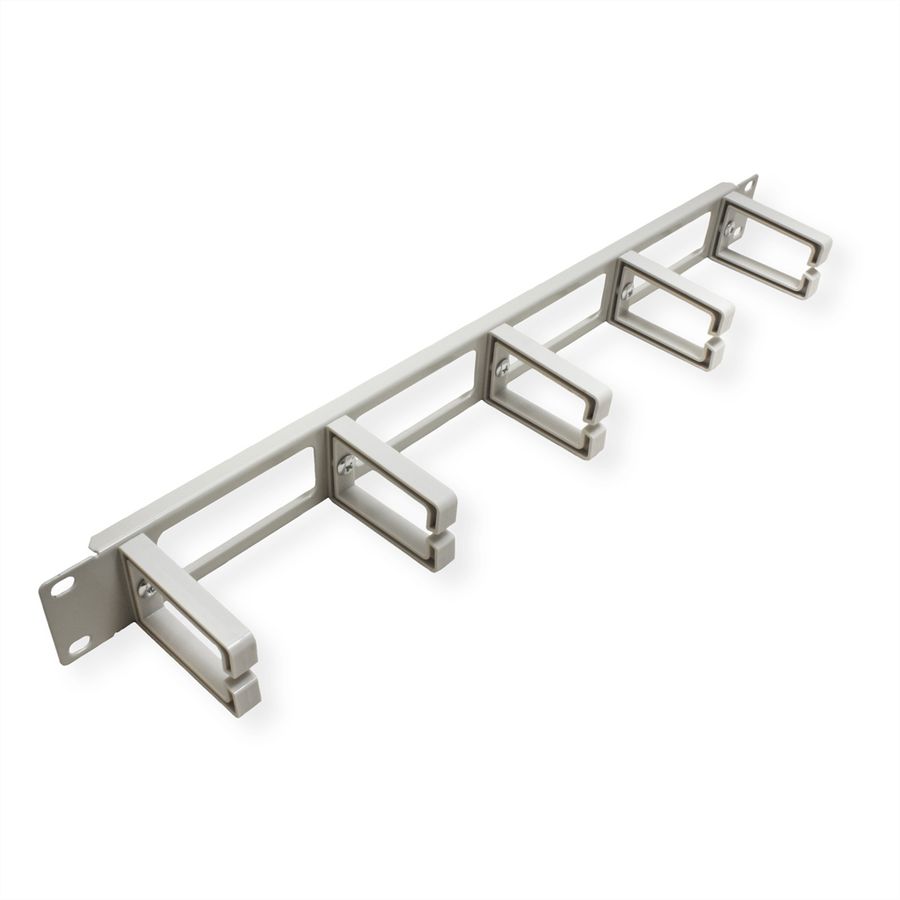 VALUE 19" 1U Cable Management Plate, C-Type, 5 Hooks, Cut-out front panel / cable feed-through, grey