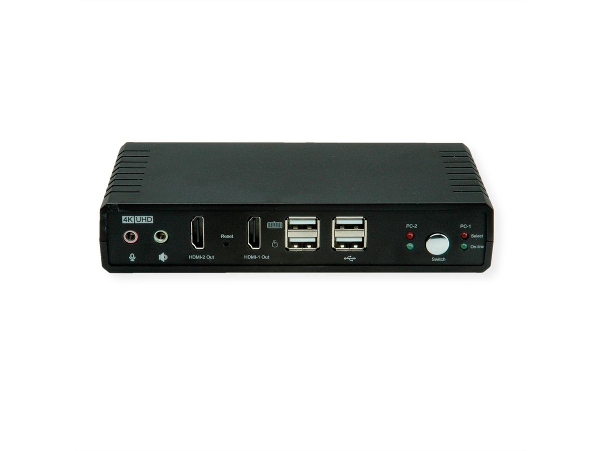 ROLINE Dual-Head 4K@60Hz HDMI KVM Switch, 2 PCs, DP/HDMI, Audio, with 2 Port USB 2.0 Hub