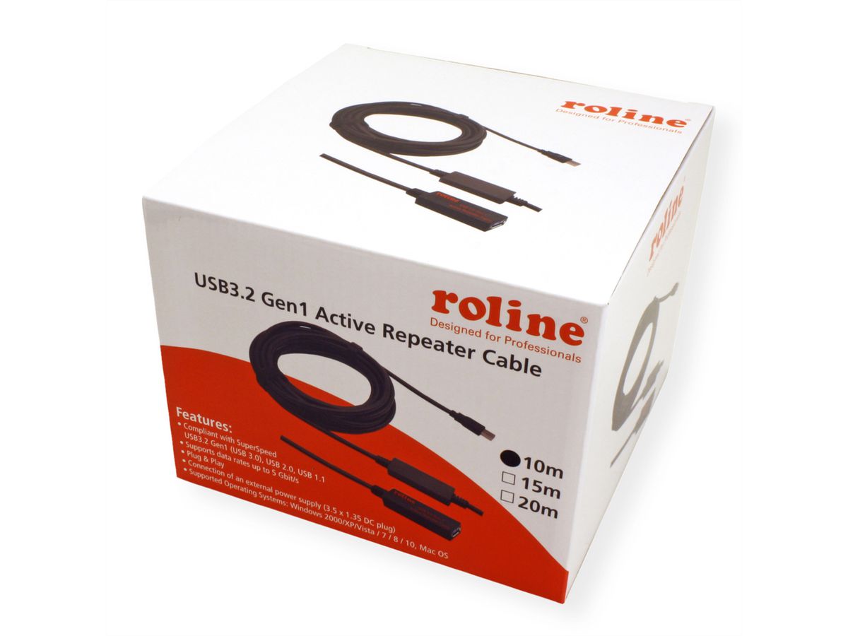 ROLINE USB 3.2 Gen 1 Active Repeater Cable, black, 10 m