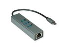 ROLINE USB Type C to Gigabit Ethernet Converter + Hub 3x