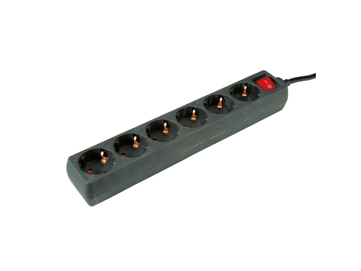 ROLINE Power Strip, 6-way, with Switch, black, 1.5 m