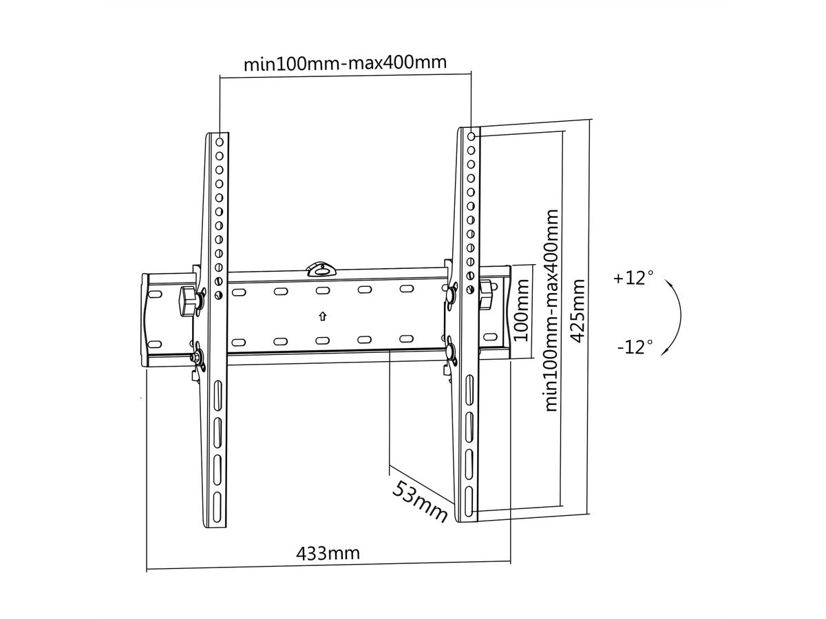 VALUE TV wall mount, 53mm wall distance, 40kg load capacity, tiltable