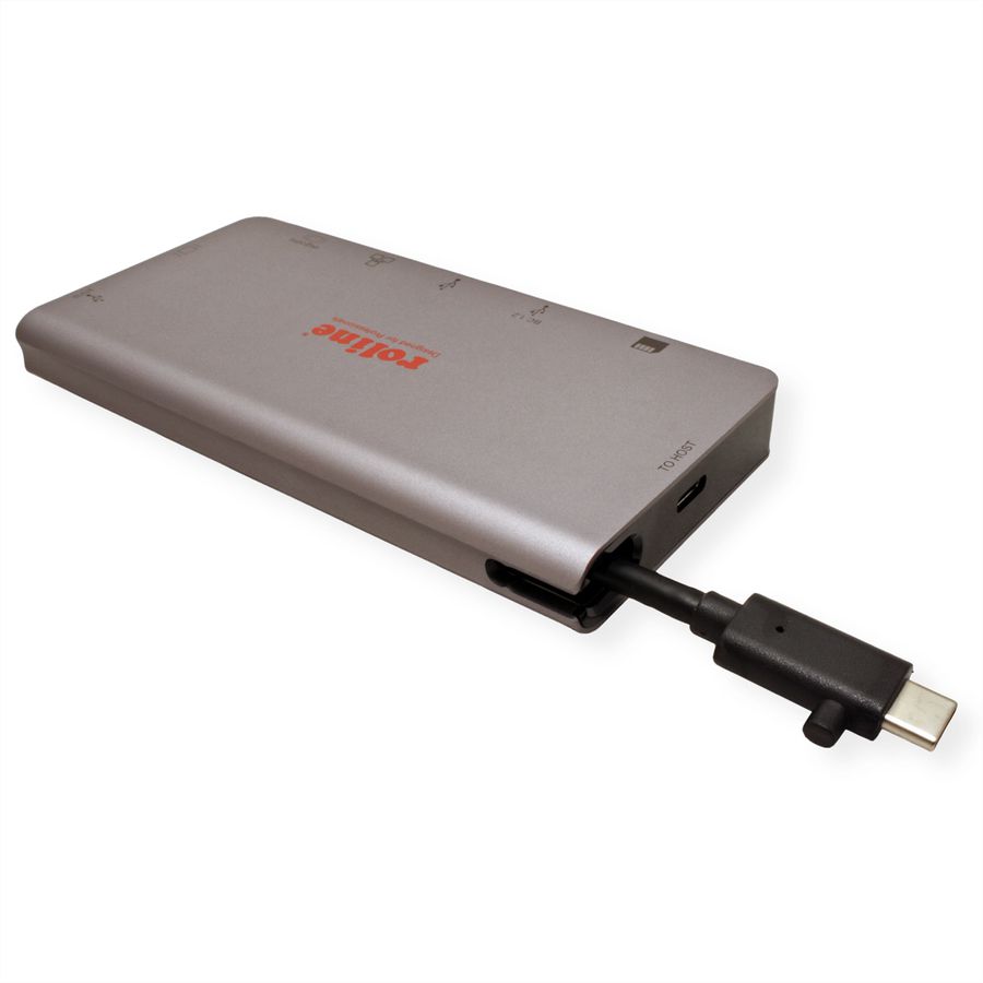 ROLINE USB Type C docking station, 4K HDMI, 1x VGA, 2x USB 3.2 Gen 1 ports, 1x SD/MicroSD card reader, 1x USB Type C PD (Power Delivery), 1x Gigabit Ethernet