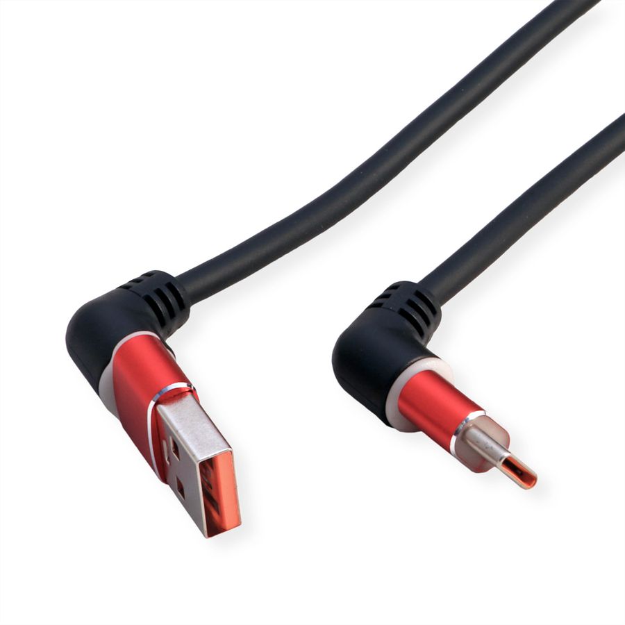 ROLINE 360° Rotation USB 2.0 Cable, C - A, M/M, 60W, Red Black, 1 m