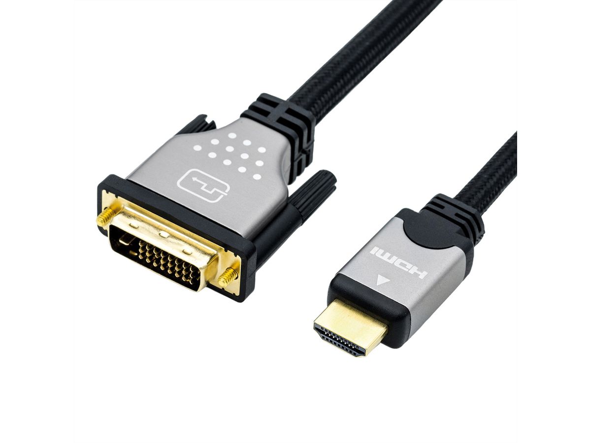 ROLINE Monitor Cable, DVI (24+1) - HDMI, M/M, black /silver, 2 m