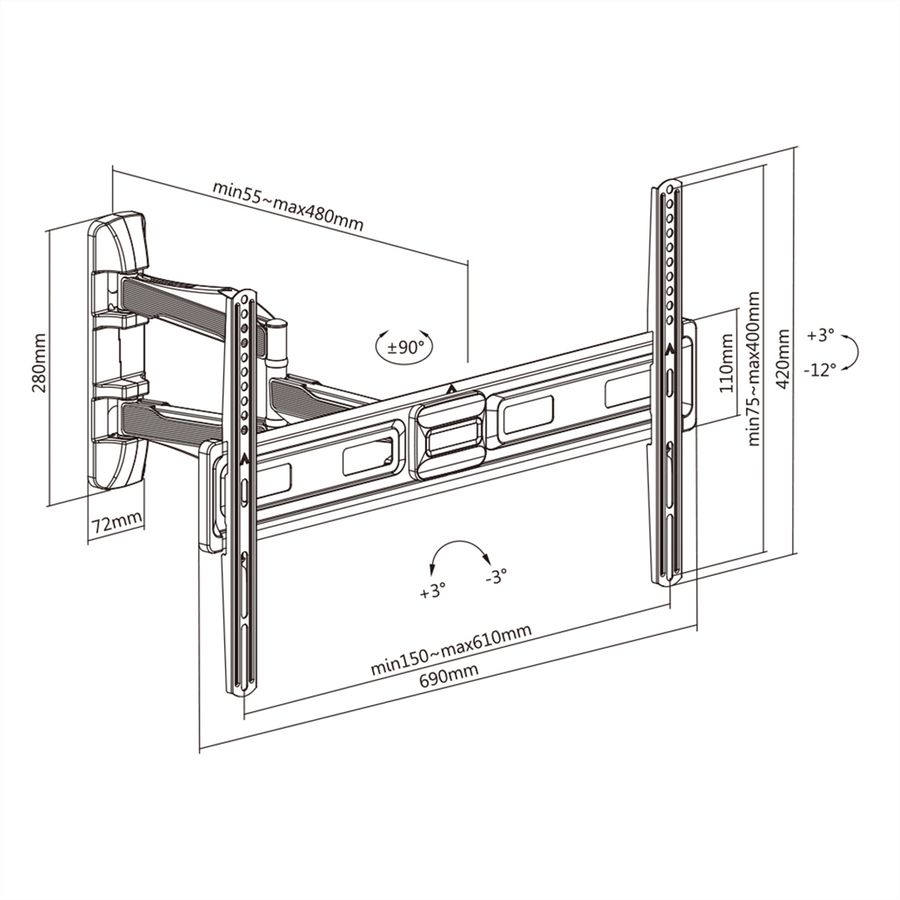 VALUE Solid Articulating Wall Mount TV Holder, up to 177.80 cm (37" - 70")