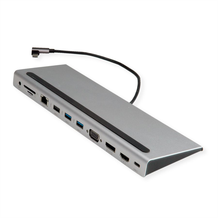 VALUE USB-C Multiport Docking Station, 4K HDMI/DP, VGA, USB 3.2 Gen 1, USB 2.0, SD/Micro SD Card Reader, Power Delivery, Gigabit Ethernet, 3.5mm Audio