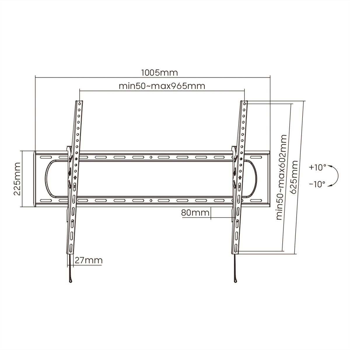 VALUE TV Wall Mount, 80mm Wall Distance, tiltable, 60–120 inch, max. 120 kg