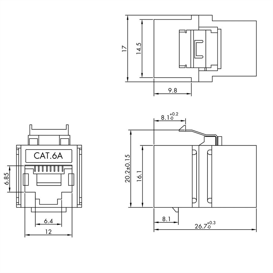 VALUE Cat.6A (Class EA) Keystone Modular Coupler, RJ-45, shielded, short, silver