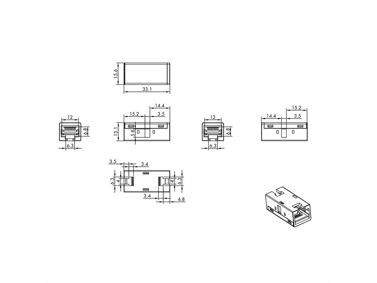 ROLINE RJ-45 Modular Coupler, Cat. 6A (Class EA), shielded, metal housing