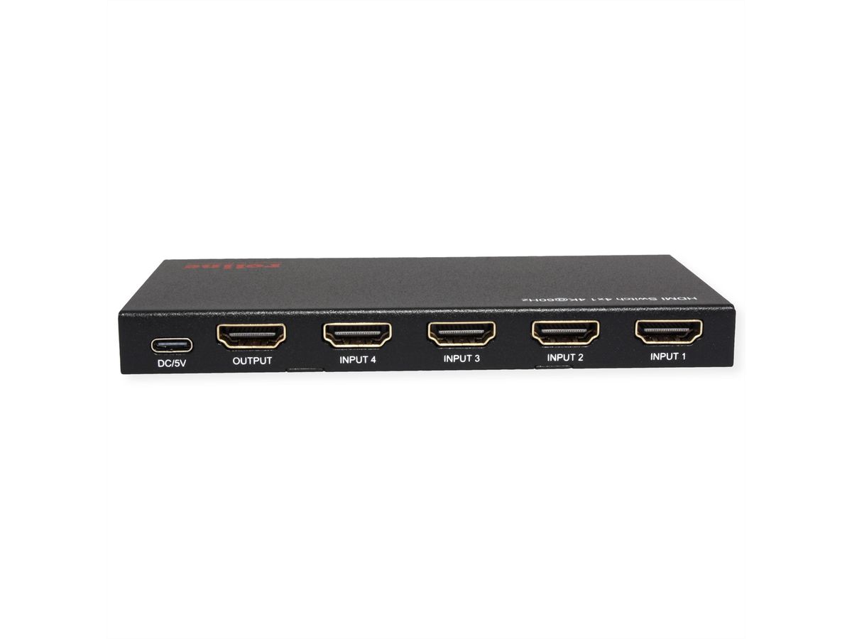 ROLINE HDMI Switch, 4x1, 4K60Hz, with Remote Control