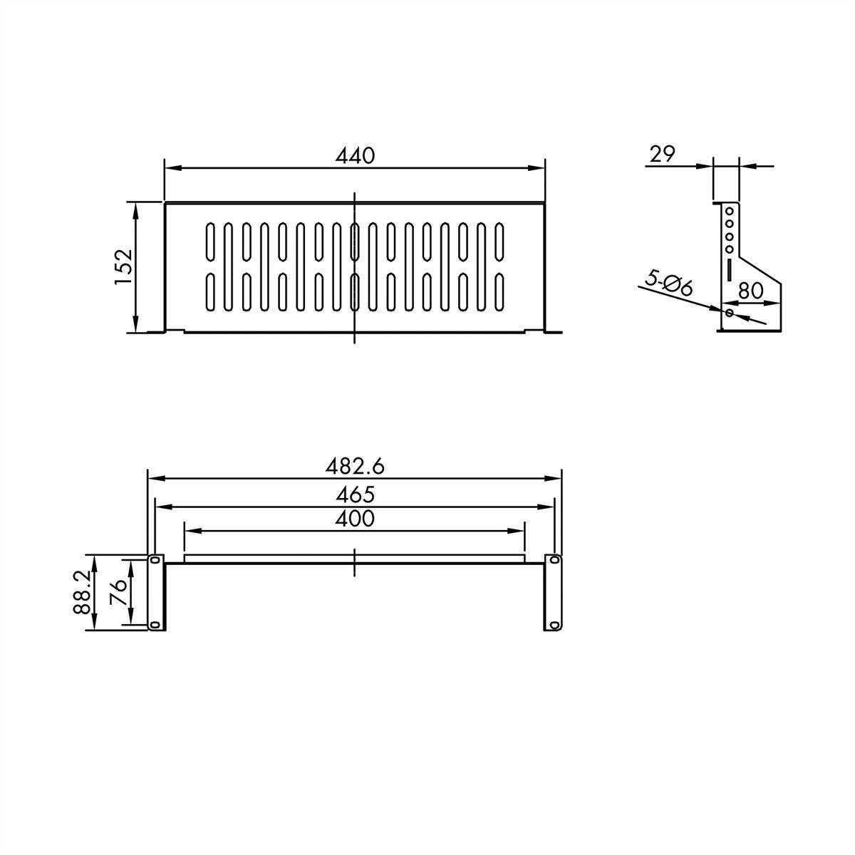 VALUE 19"-Fixed Shelf, 485 x 150mm, max. 15 kg, 2U, black
