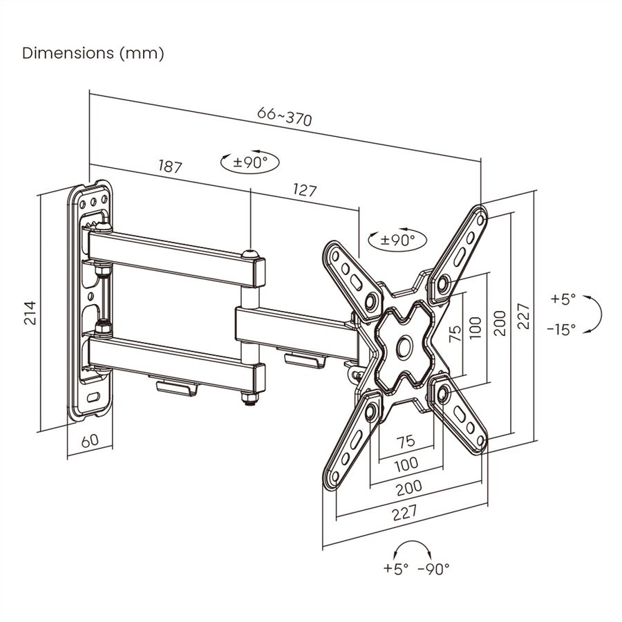VALUE TV Monitor Arm, Wall Mount, 3 joints, 13–43 inch, max. 20 kg