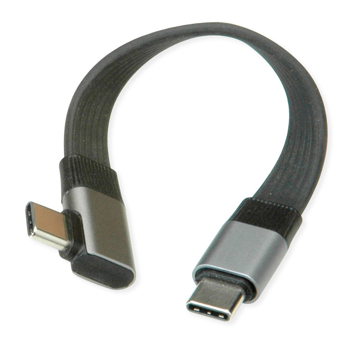 ROLINE Cable USB4 2.0, Flat, Straight-90° Angled, with Emark, C–C, M/M, 8K UHD-2, 80Gbit/s, 240W, black, 0.13 m