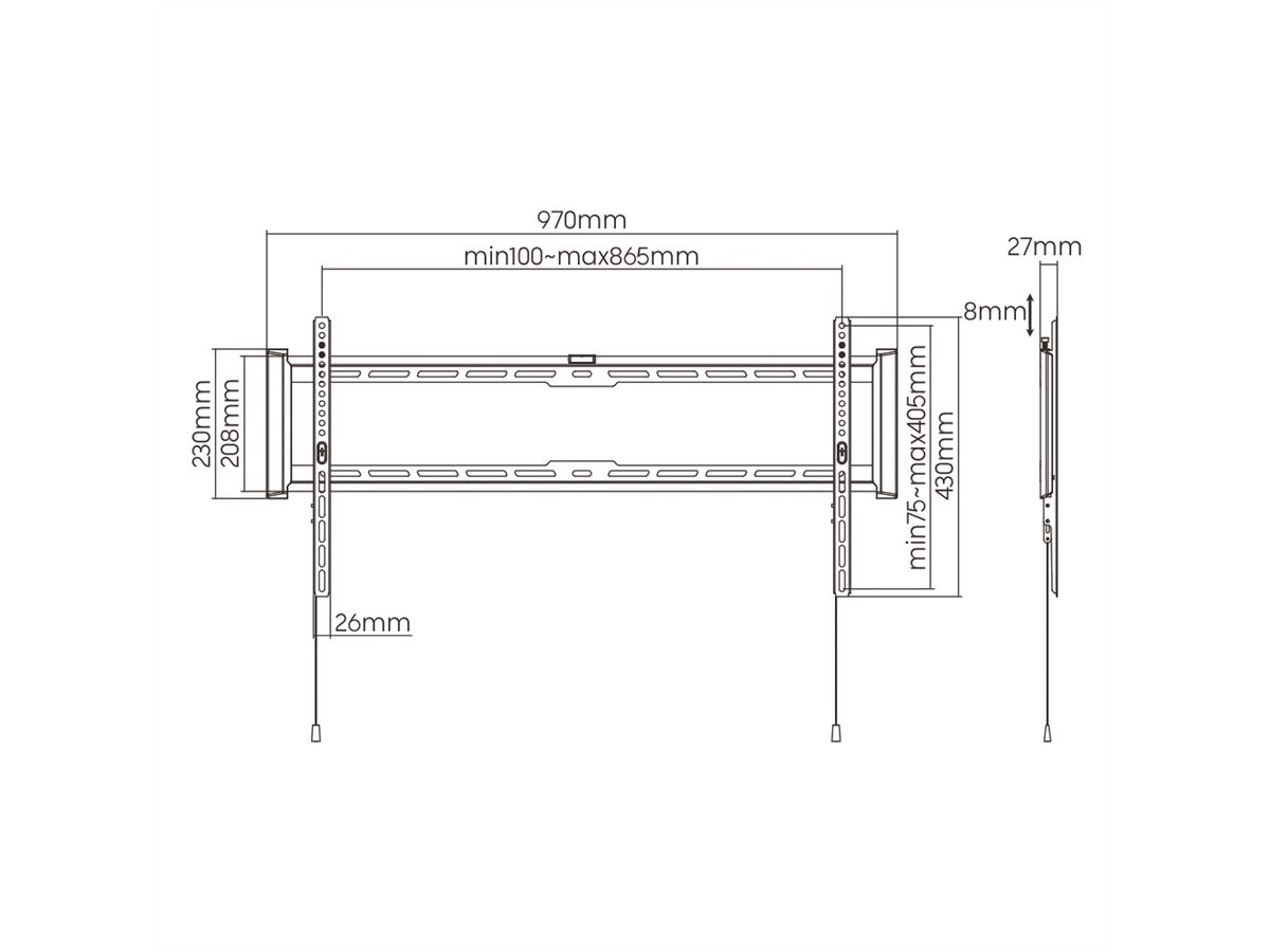 VALUE TV Wall Mount, 27mm Wall Distance, Fixed, < 75kg, VESA 800x400, <228,6cm (90"), fixed