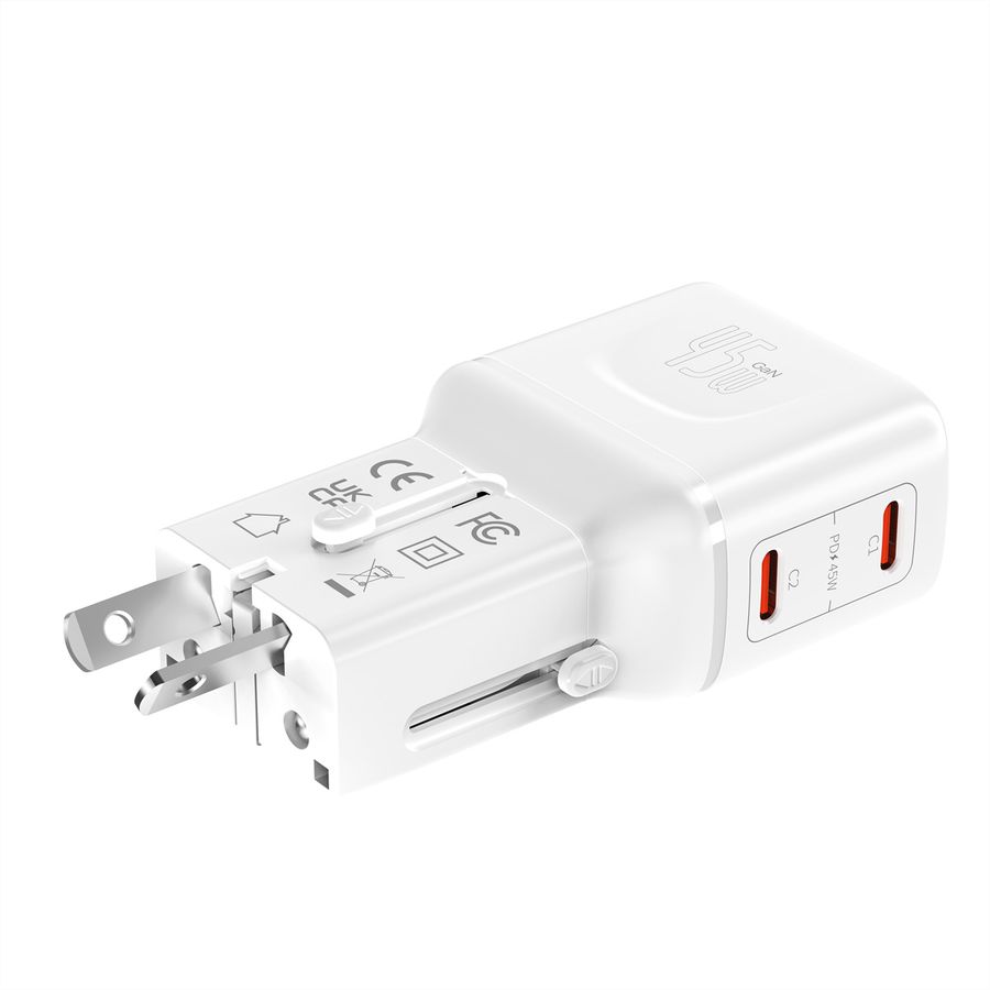VALUE POCKET Travel Charger, EU/UK/US, 2x Ports USB C, 45W