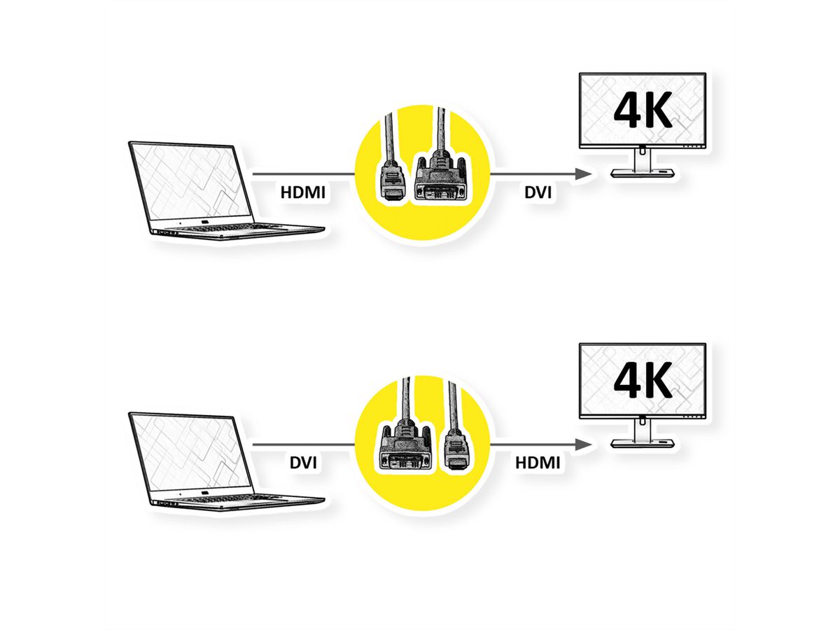 ROLINE Câble de raccordement pour écran DVI (18+1) M /HDMI M, noir, 2 m -  SECOMP AG