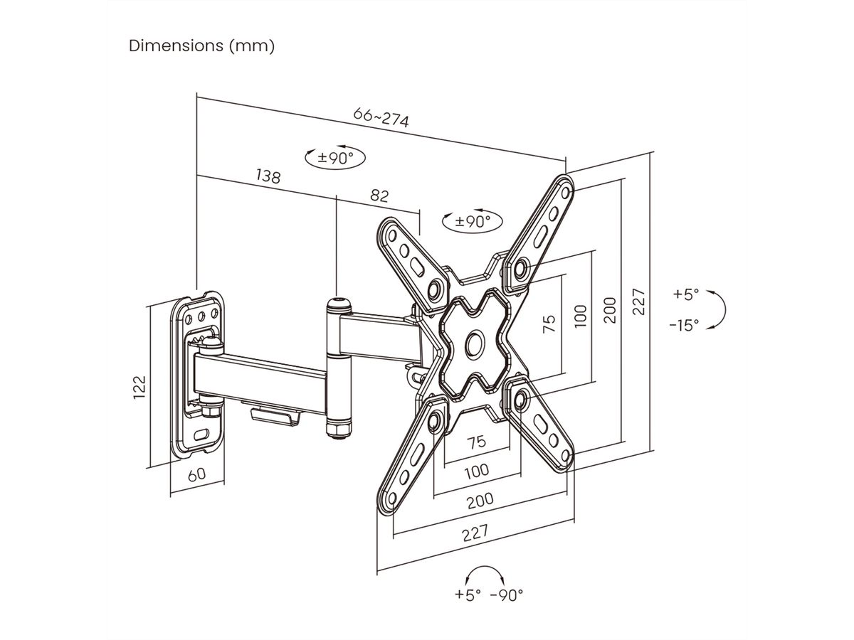 VALUE TV Monitor Arm, Wall Mount, < 109cm, < 20kg, 3 joints