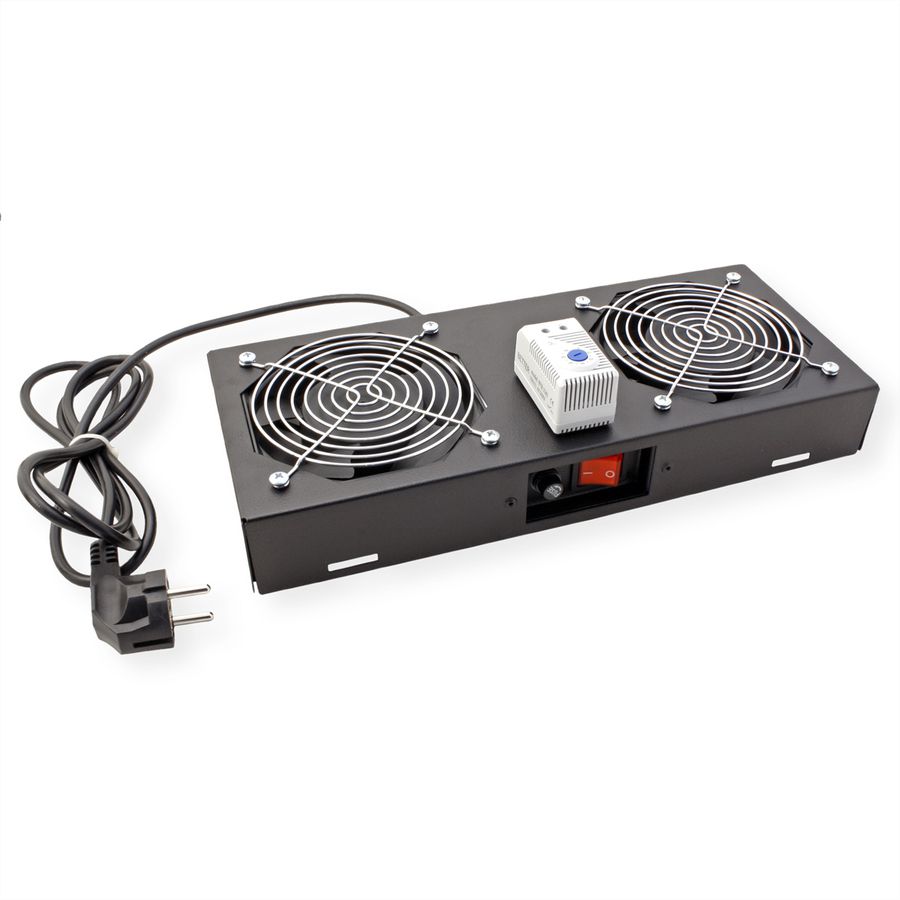 ROLINE Fan unit 2 fans, thermostat, for 19-inch wall housing black