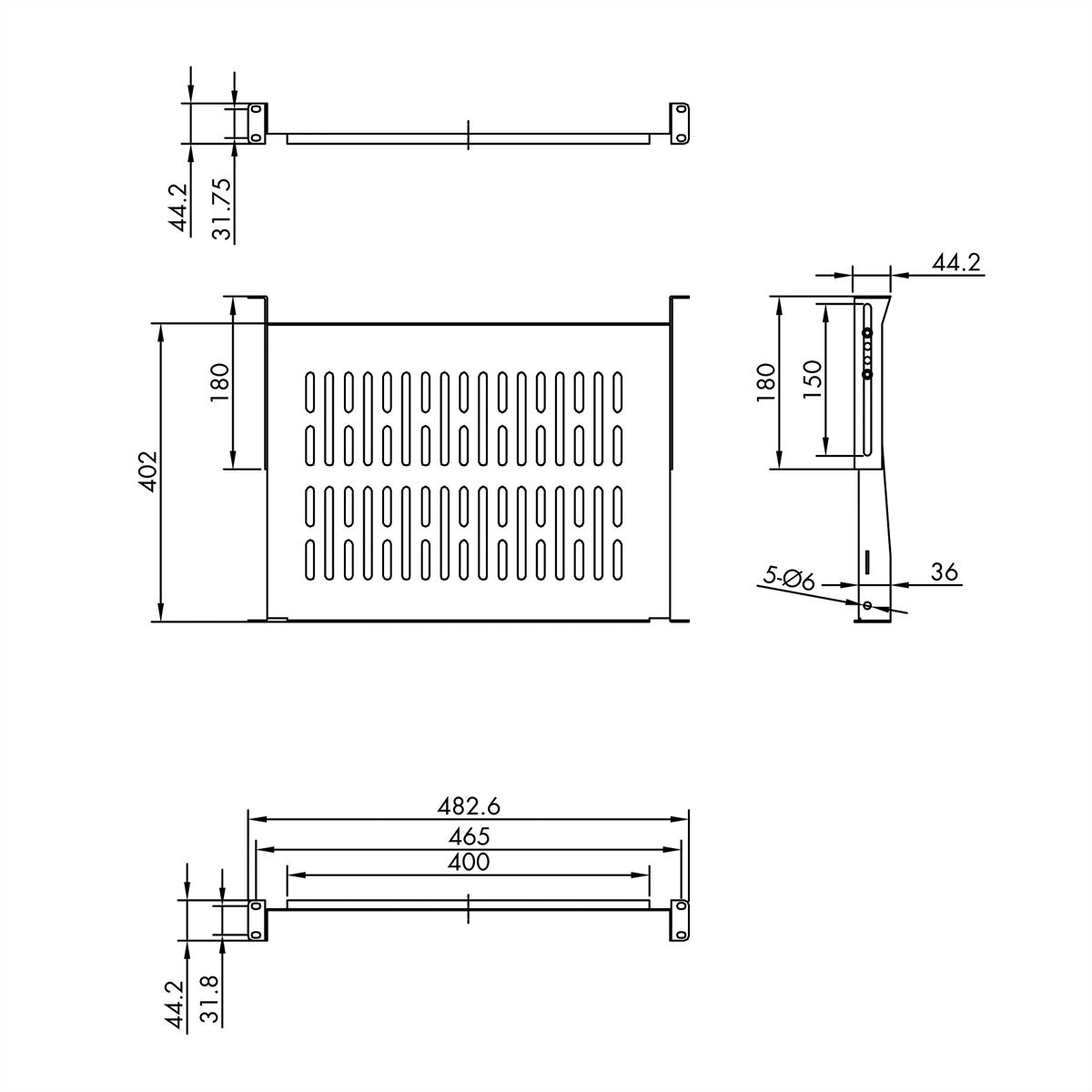 VALUE 19"-Fixed Shelf, 485 x 400mm, 1U, max. 25kg, black
