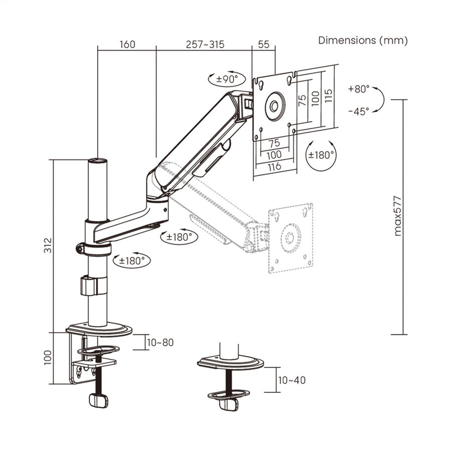 STANDARD Pole-Mounted Monitor Arm, Mechanical Spring, < 10 kg, < 81,3 cm (32"), black