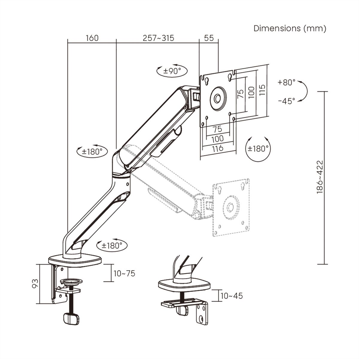 STANDARD Monitor Arm , Mechanical Spring, < 10 kg, < 81,3 cm (32"), black