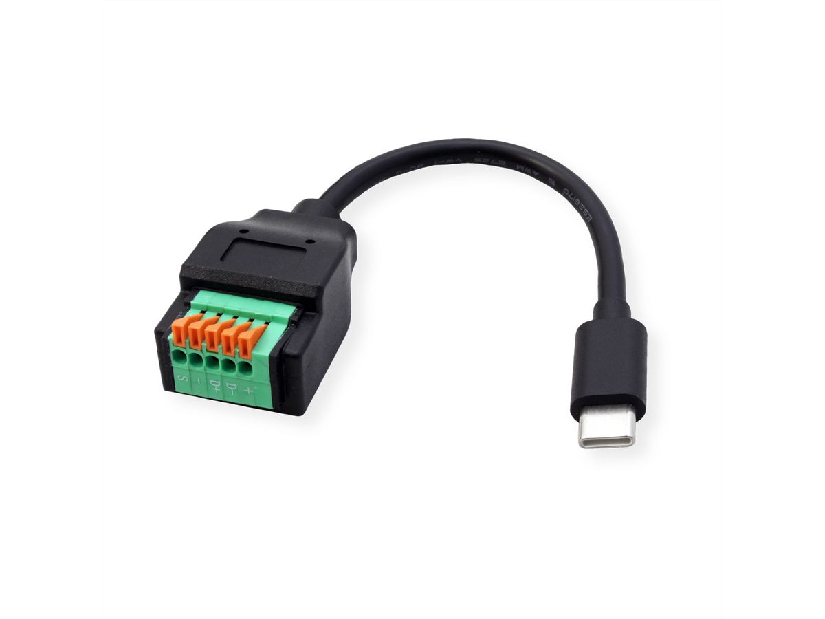 ROLINE Cable Adapter, USB Type-C Plug to Terminal Block 5 Pin (push button), 15 cm