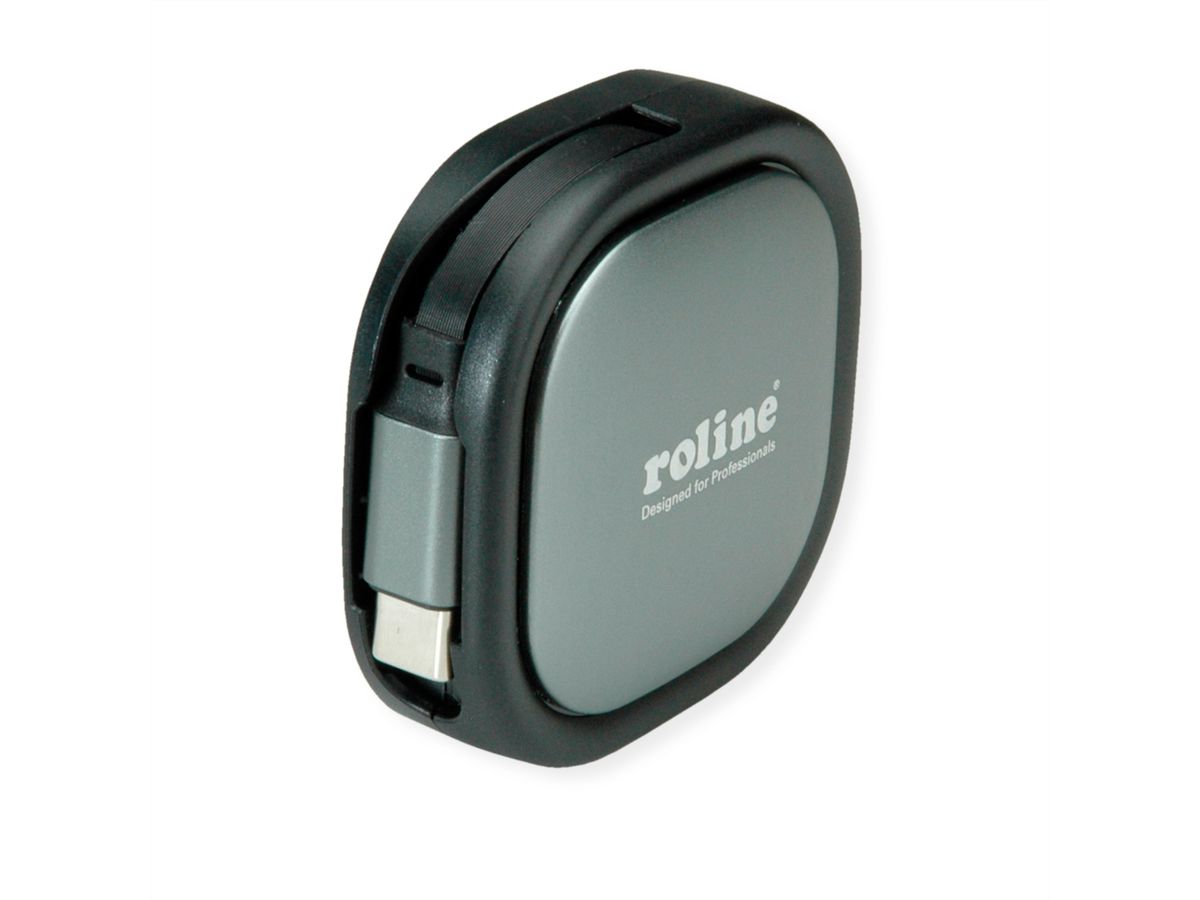 ROLINE USB 2.0 Retractable Cable Type C, 60W, C-C, M/M, black, 1.2 m