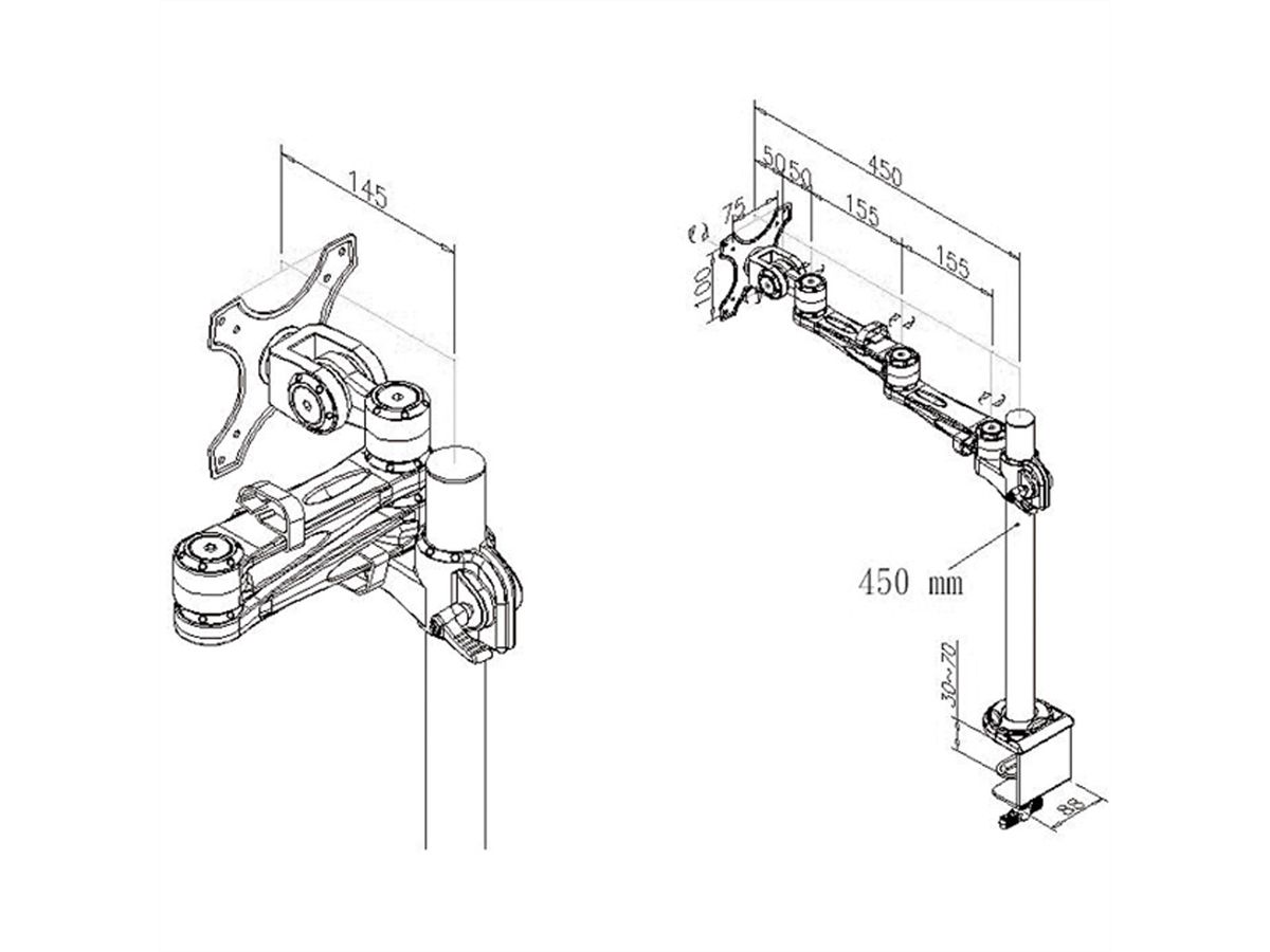 VALUE Single LCD Monitor Arm, 4 Joints, Desk Clamp